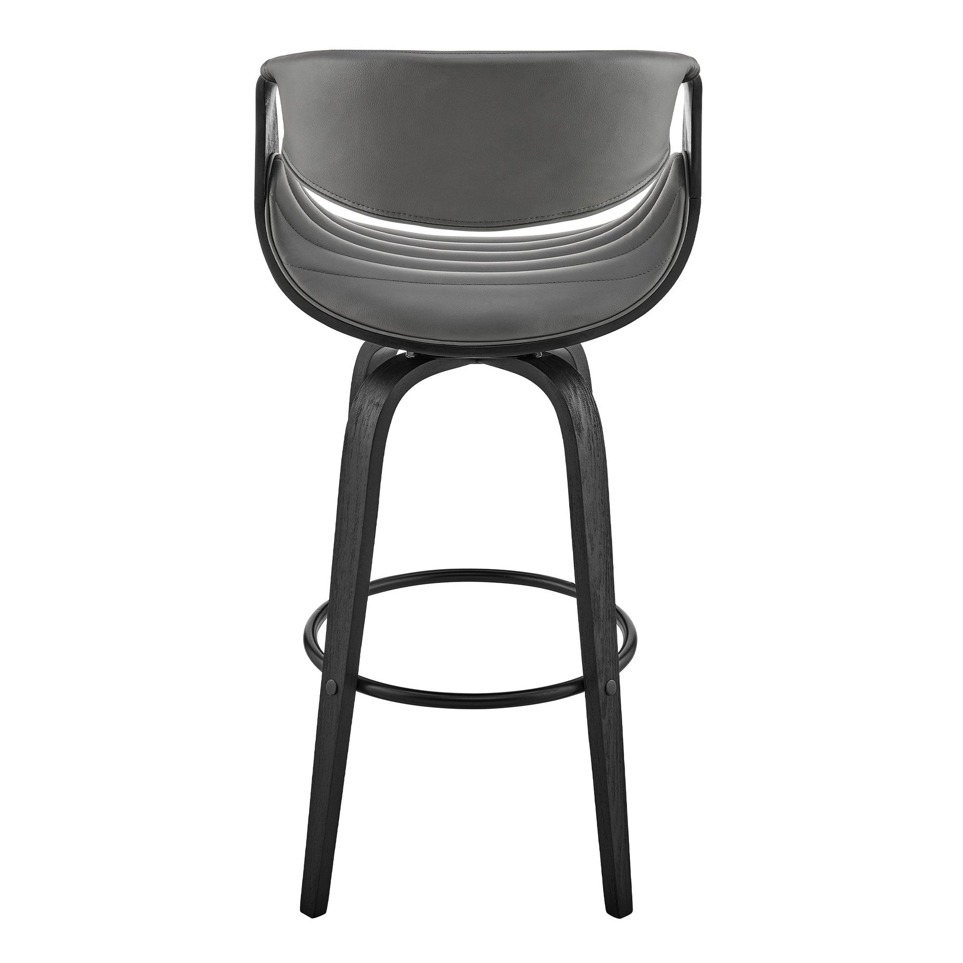 HomeRoots 30" Grey Faux Leather and Black Wood Retro Chic Bar Stool