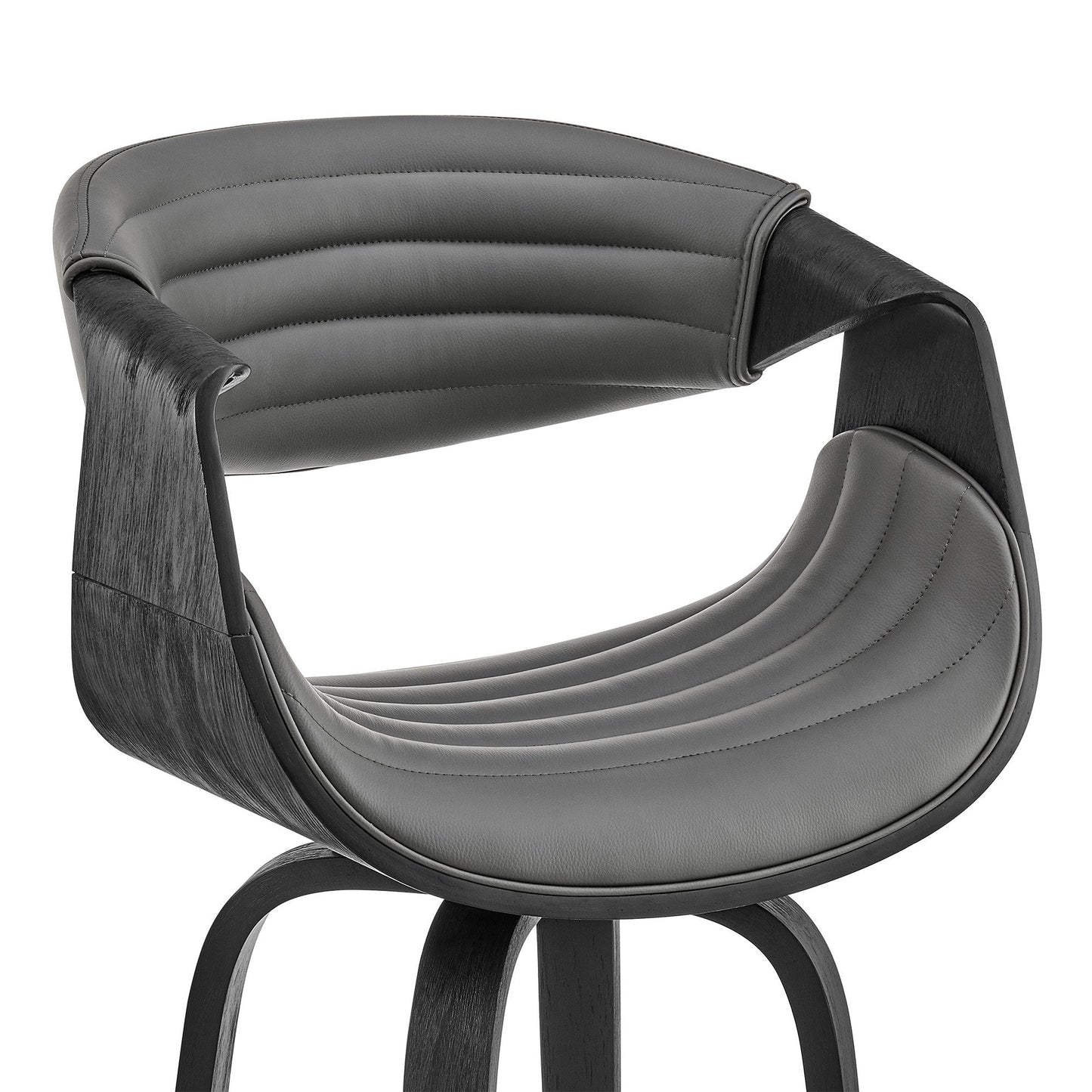 HomeRoots 30" Grey Faux Leather and Black Wood Retro Chic Bar Stool