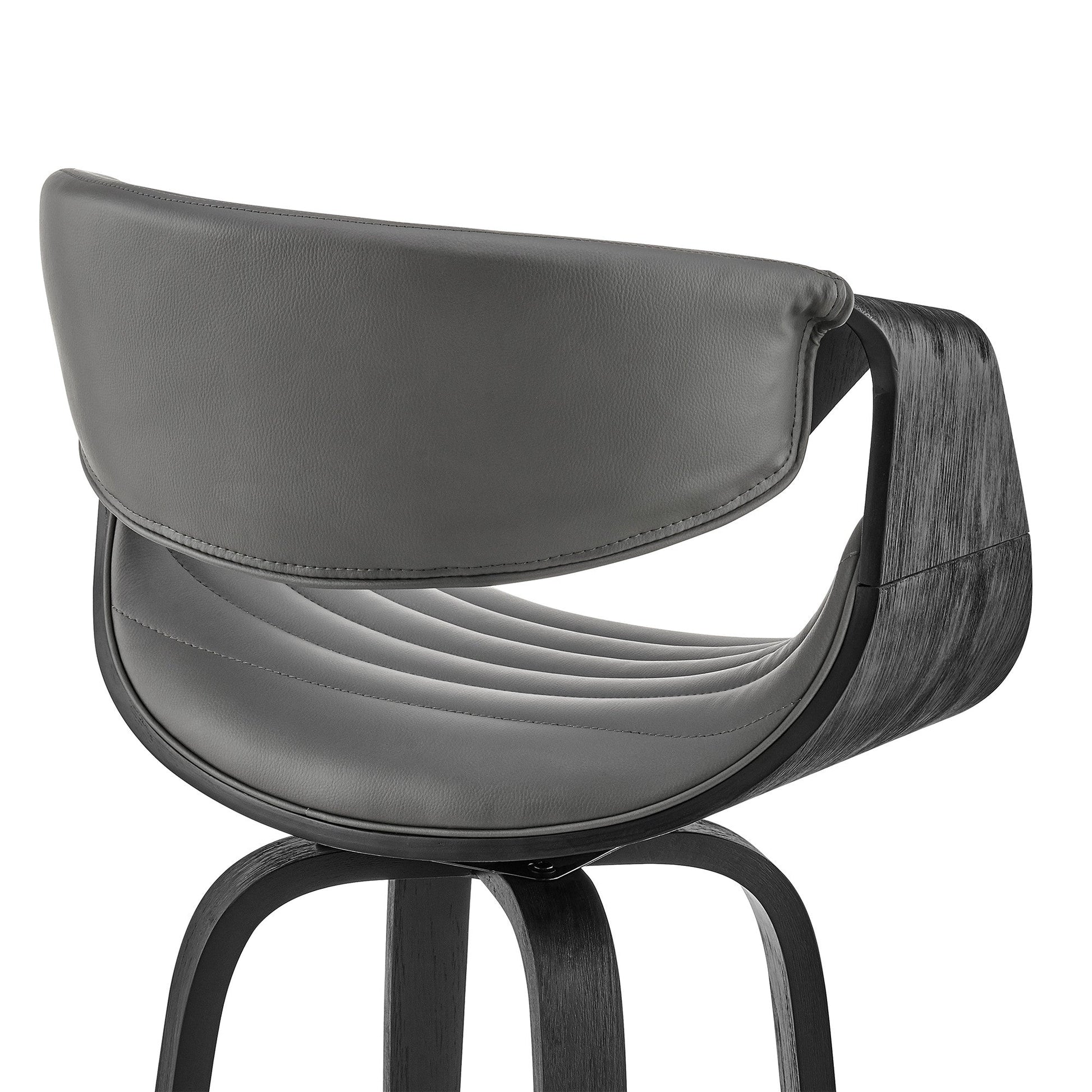 HomeRoots 30" Grey Faux Leather and Black Wood Retro Chic Bar Stool