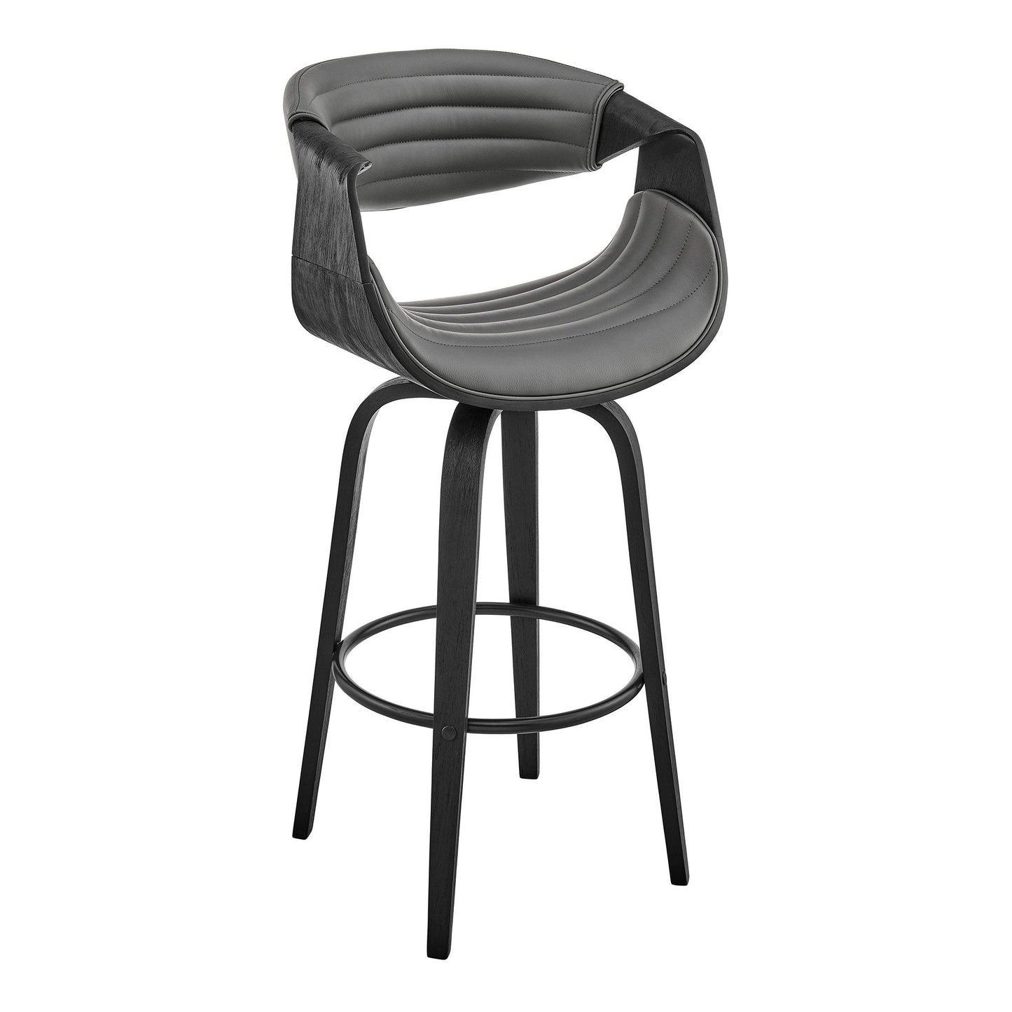 HomeRoots 30" Grey Faux Leather and Black Wood Retro Chic Bar Stool