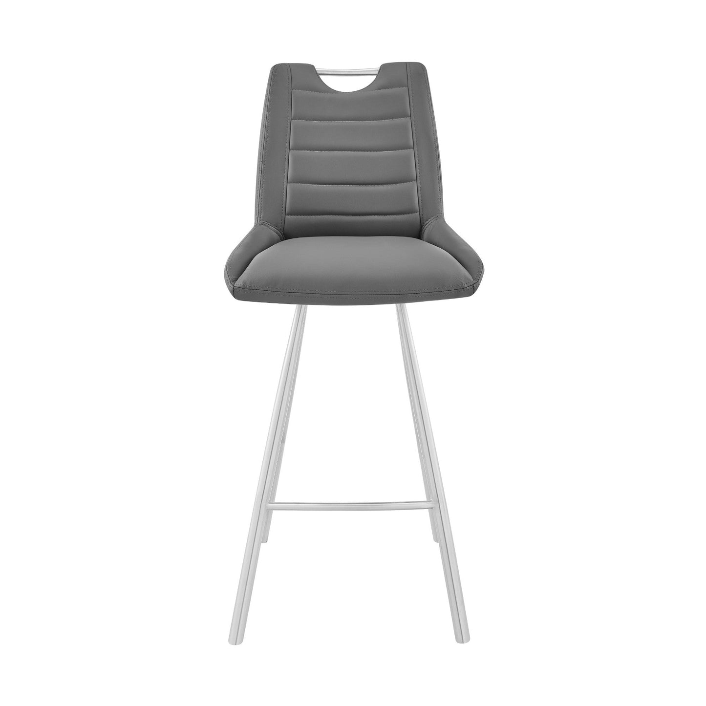HomeRoots 30" Grey Faux Leather and Brushed Stainless Steel Bar Stool