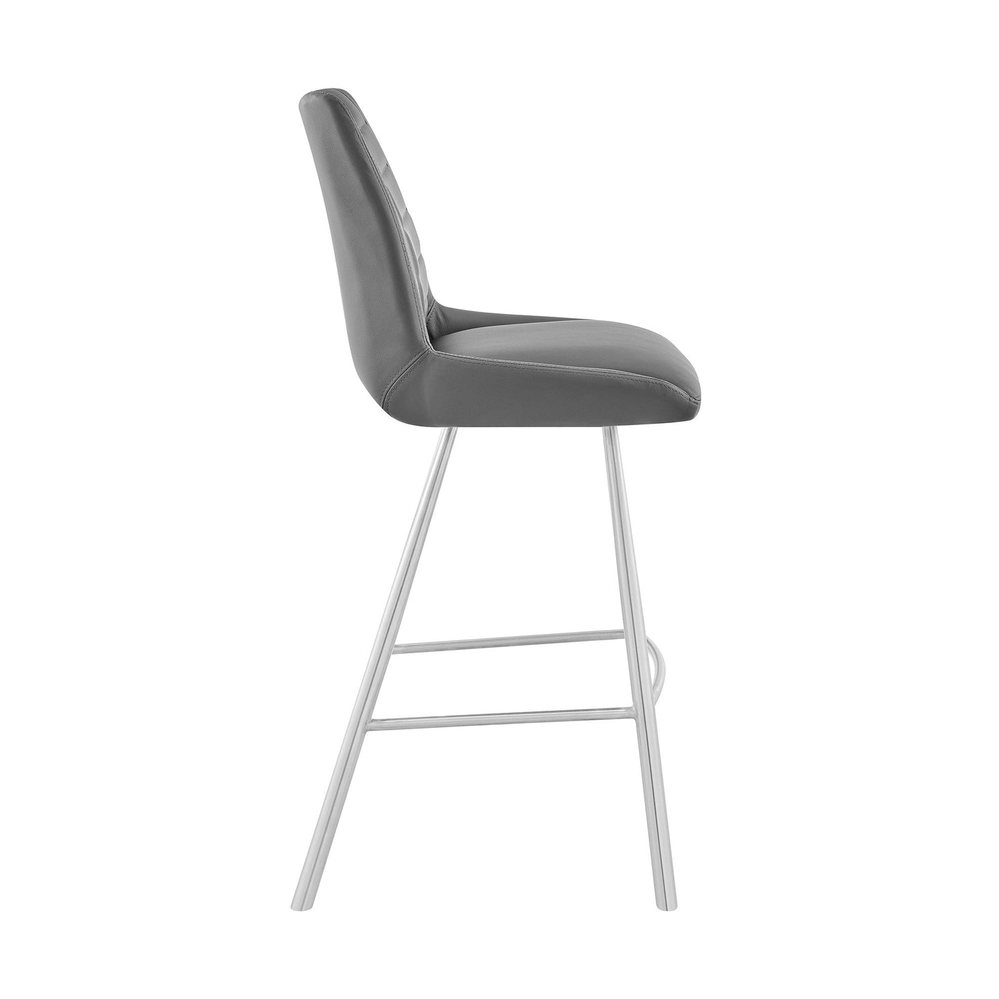 HomeRoots 30" Grey Faux Leather and Brushed Stainless Steel Bar Stool