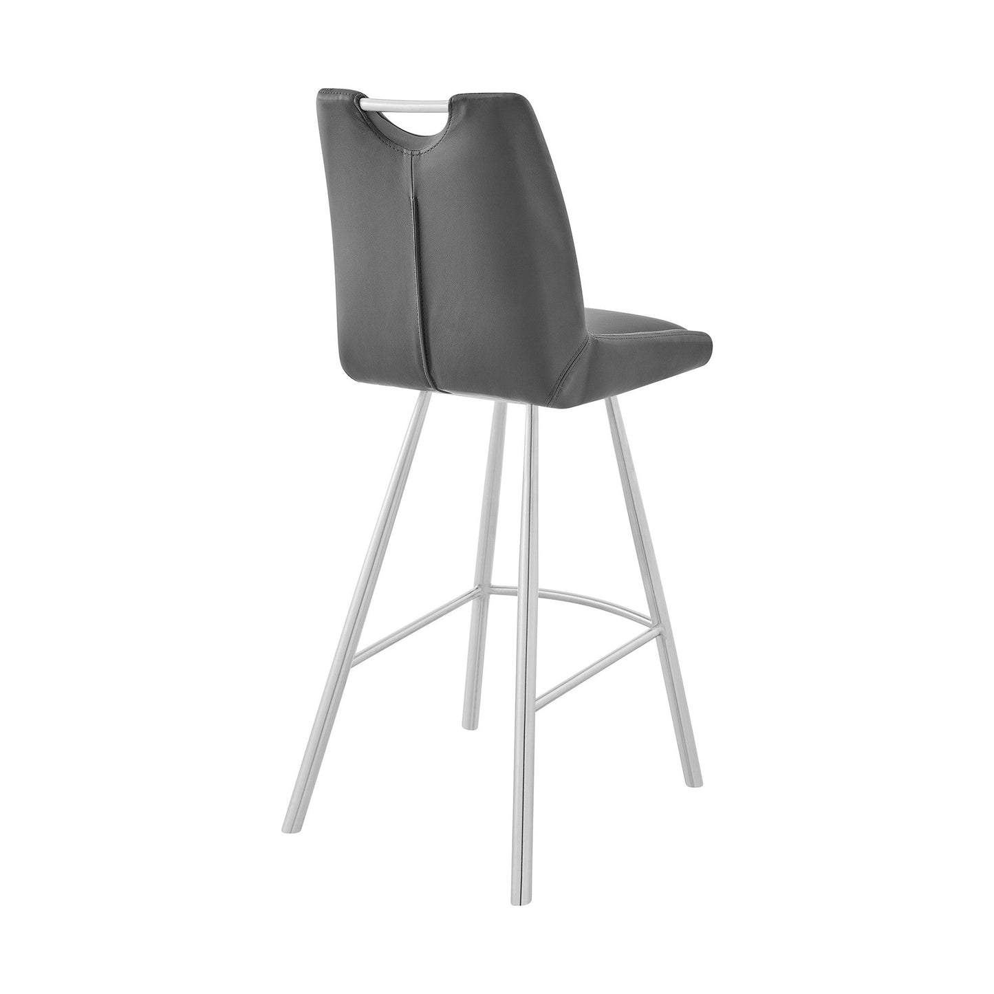 HomeRoots 30" Grey Faux Leather and Brushed Stainless Steel Bar Stool