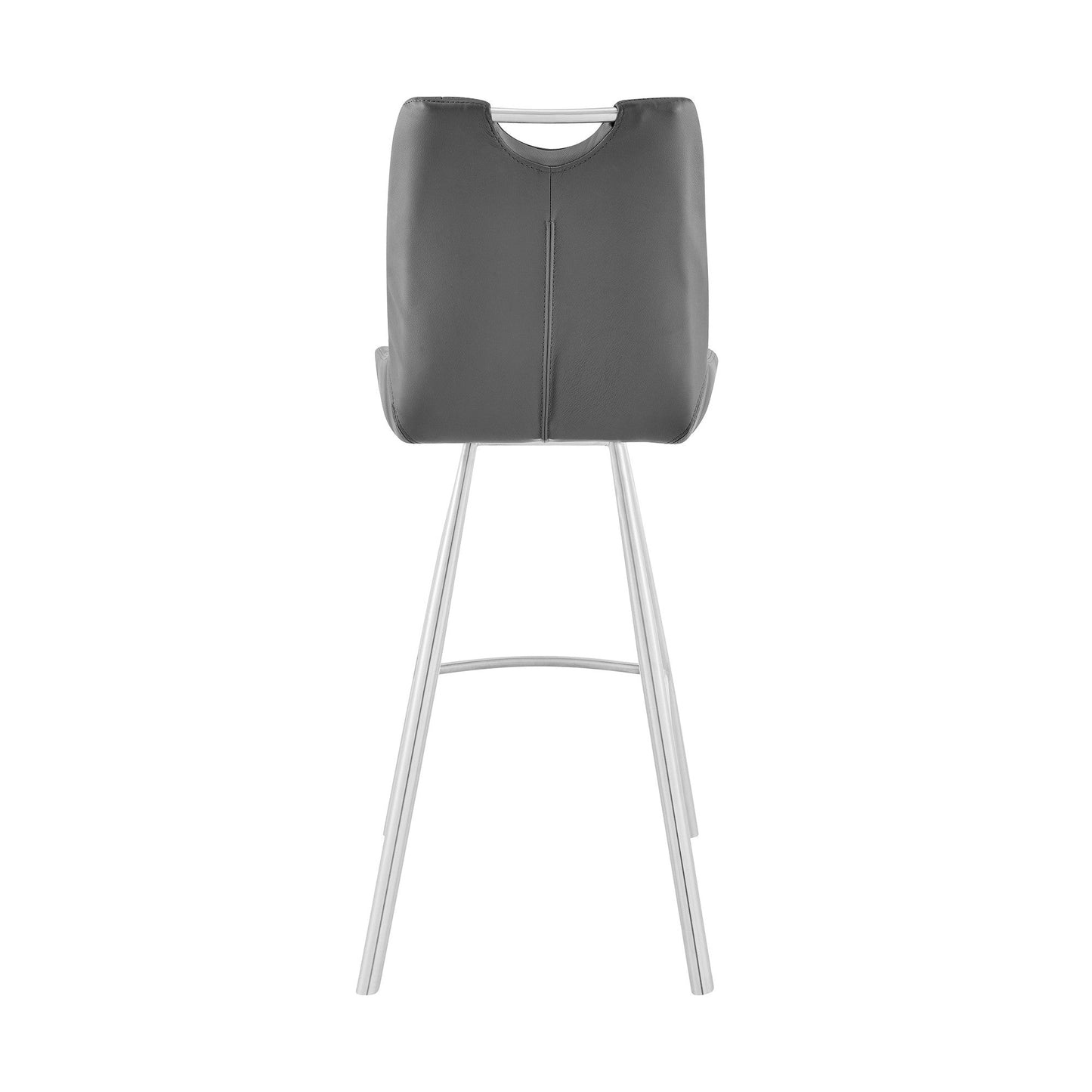 HomeRoots 30" Grey Faux Leather and Brushed Stainless Steel Bar Stool