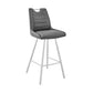 HomeRoots 30" Grey Faux Leather and Brushed Stainless Steel Bar Stool