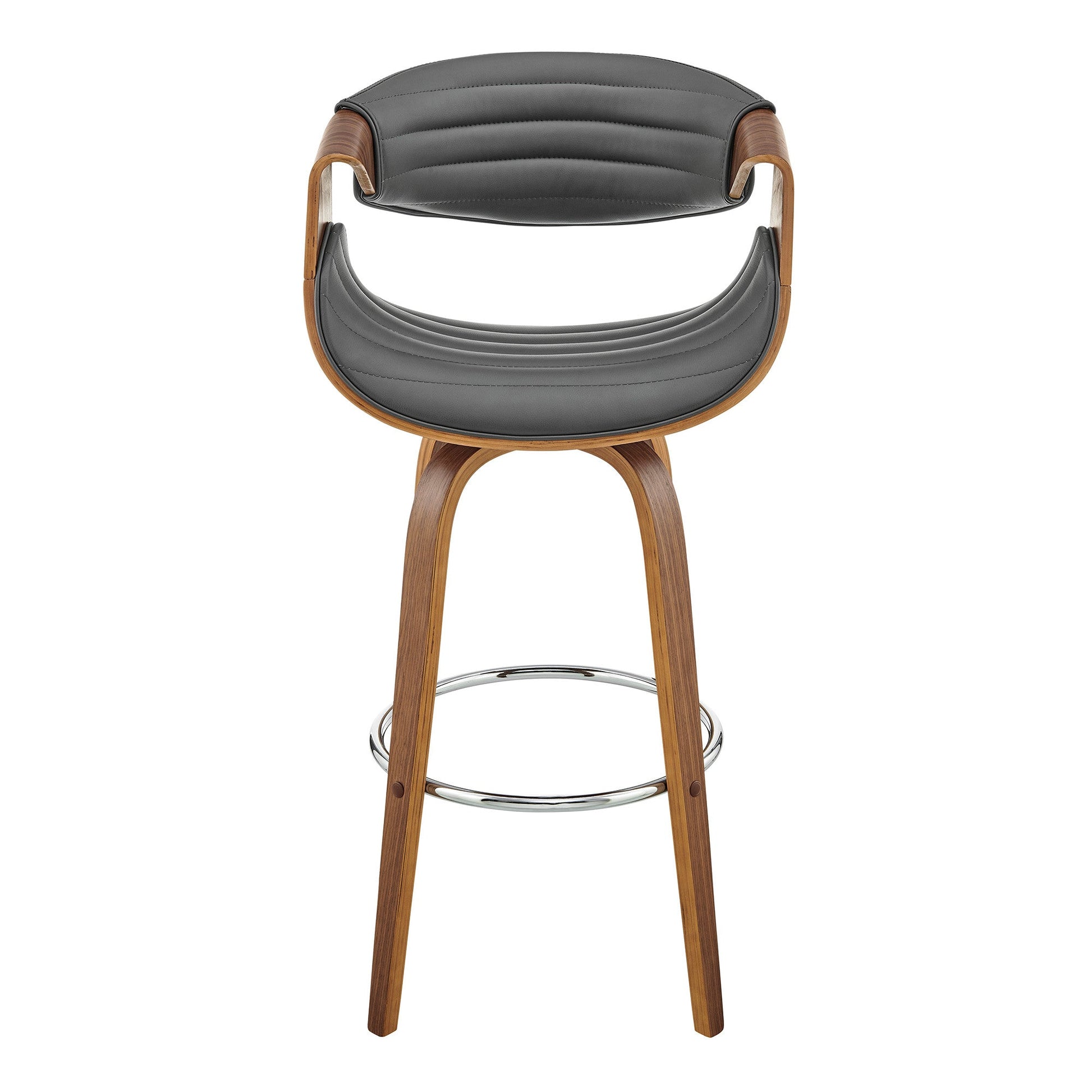 HomeRoots 30" Grey Faux Leather and Walnut Wood Retro Chic Bar Stool