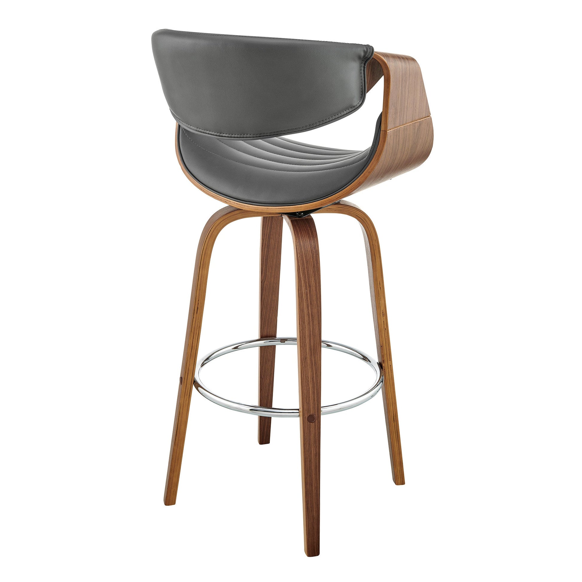 HomeRoots 30" Grey Faux Leather and Walnut Wood Retro Chic Bar Stool