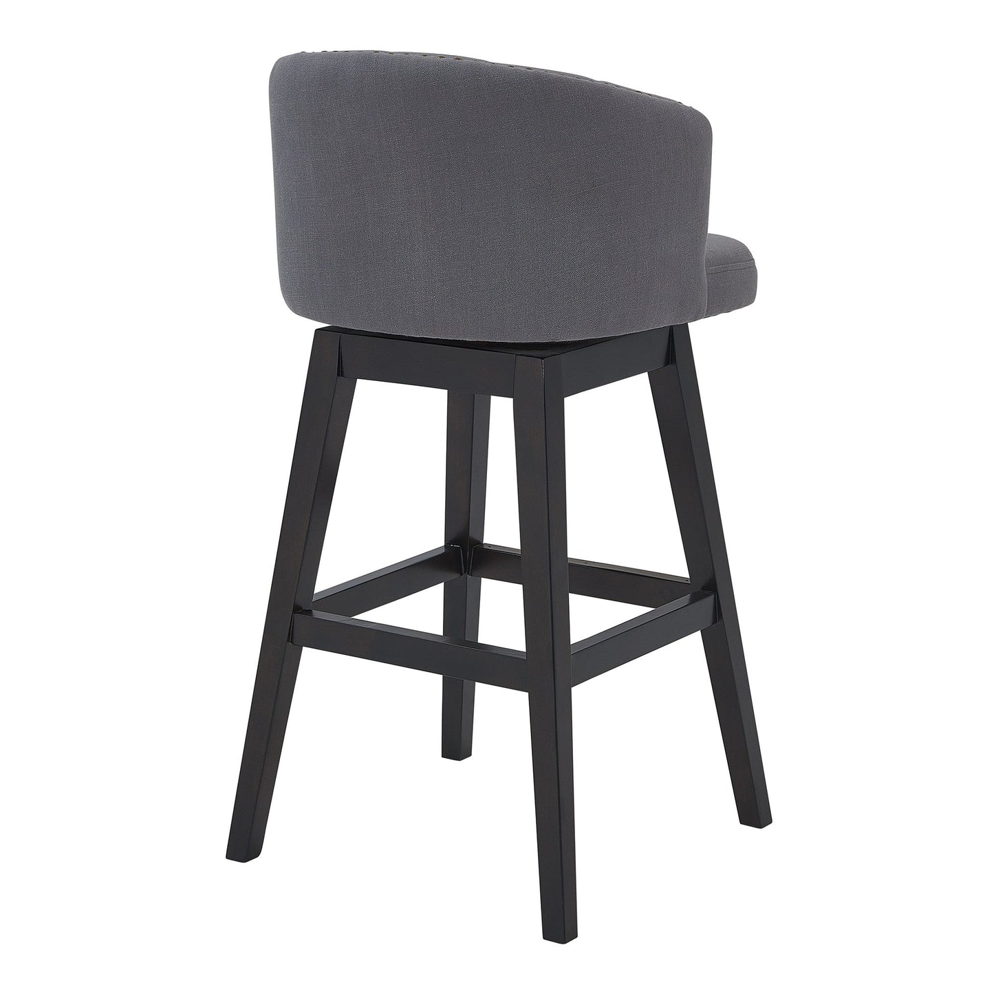 HomeRoots 30" Grey Tufted Fabric and Dark Espresso Wood Swivel Bar Stool