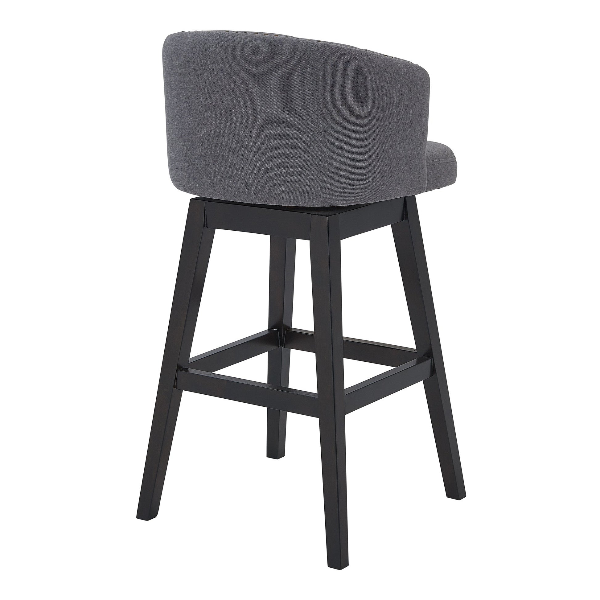 HomeRoots 30" Grey Tufted Fabric and Dark Espresso Wood Swivel Bar Stool