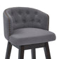HomeRoots 30" Grey Tufted Fabric and Dark Espresso Wood Swivel Bar Stool
