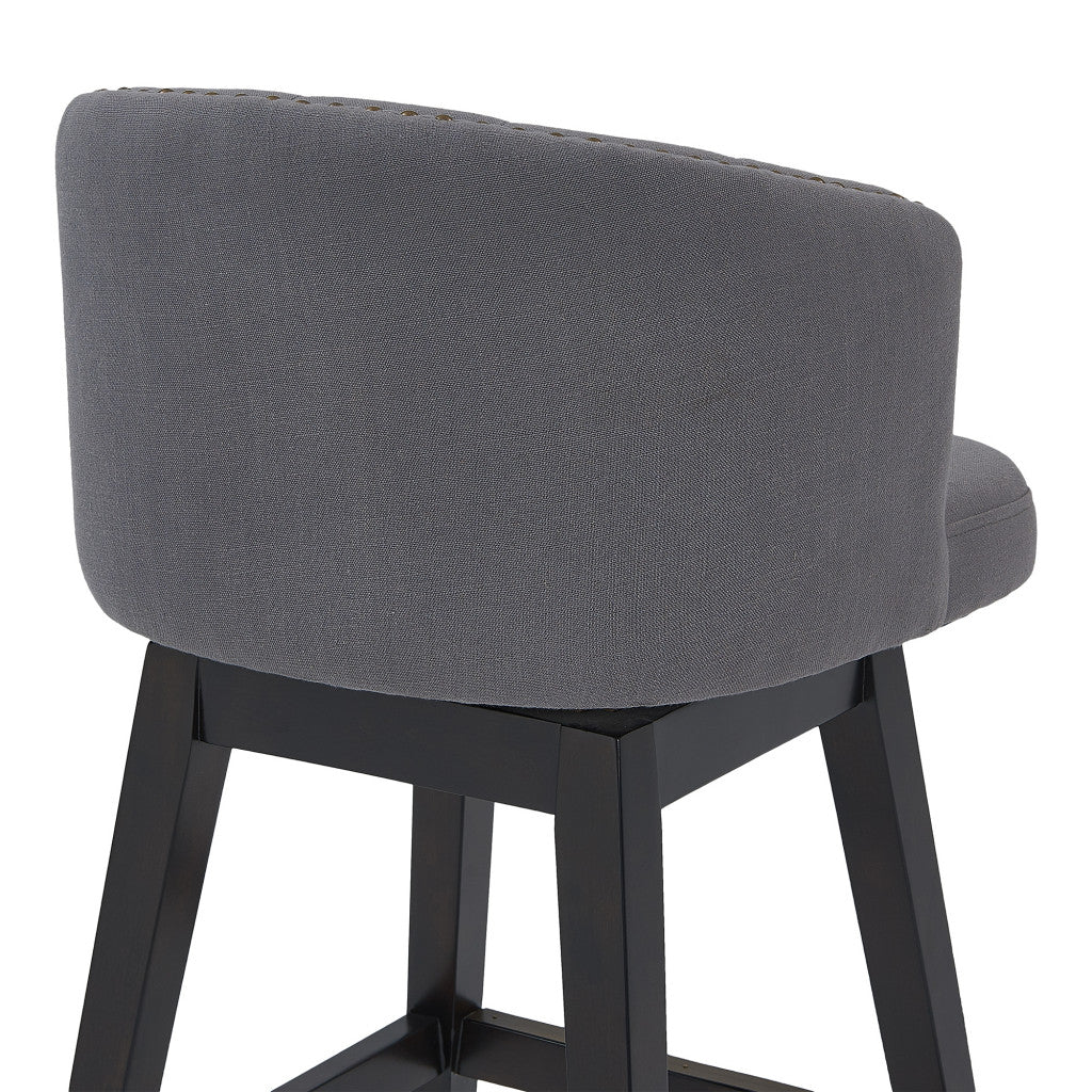 HomeRoots 30" Grey Tufted Fabric and Dark Espresso Wood Swivel Bar Stool