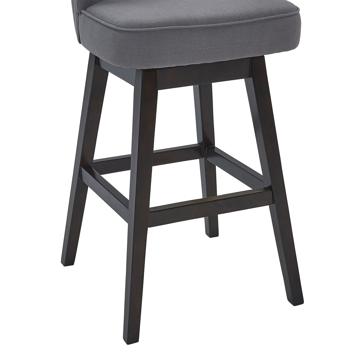 HomeRoots 30" Grey Tufted Fabric and Dark Espresso Wood Swivel Bar Stool