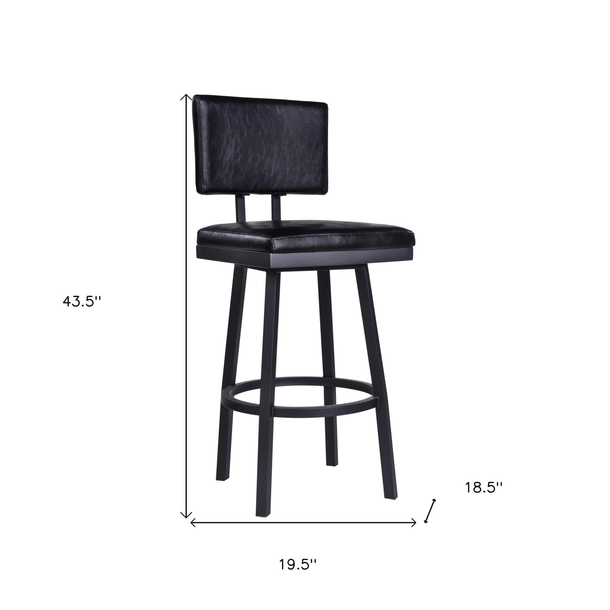 HomeRoots 30" Iron Swivel Bar Height Chair in Black Finish