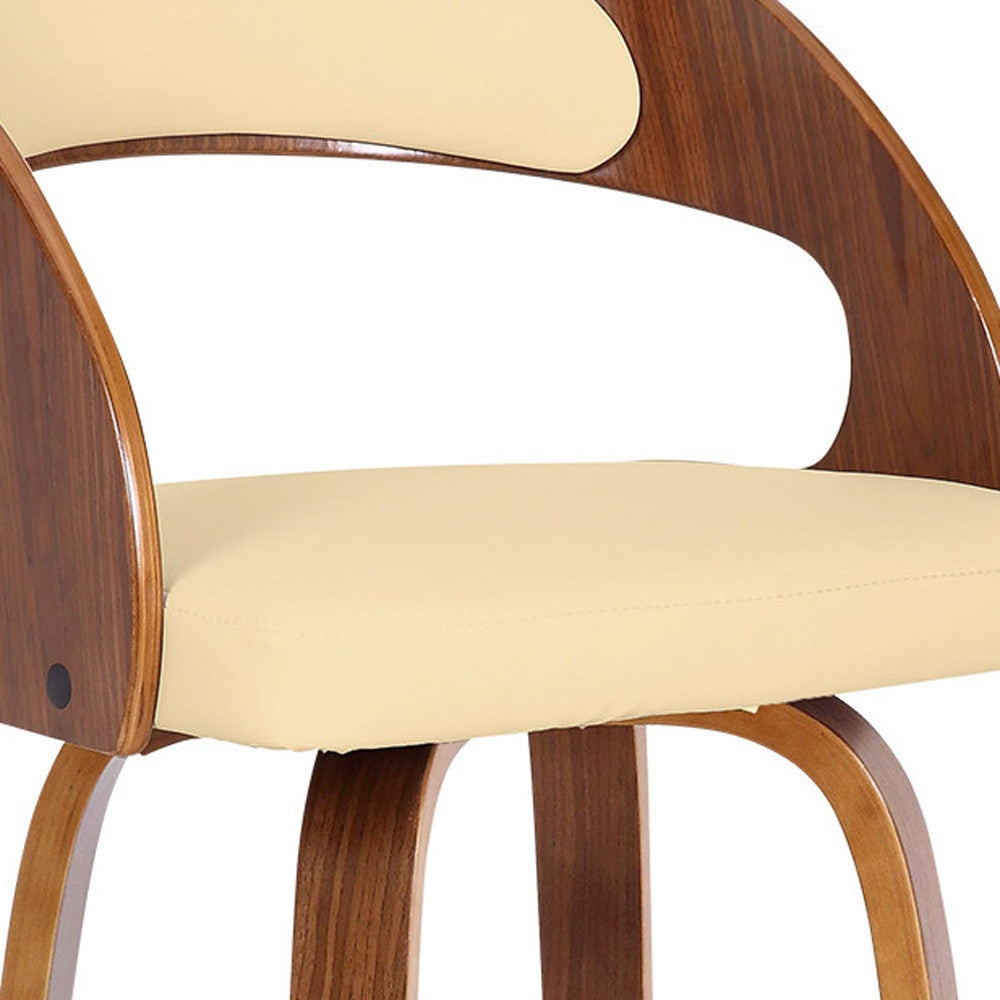 HomeRoots 30" Iron Swivel Low Back Bar Height Chair With Cream and Brown Finish