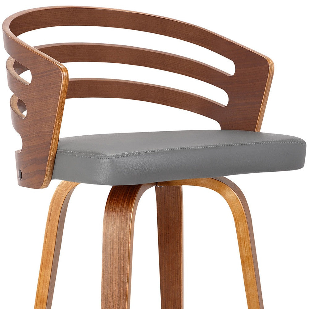 HomeRoots 30" Iron Swivel Low Back Bar Height Chair With Gray and Brown Finish