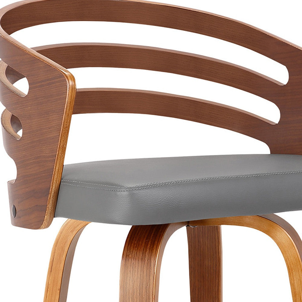 HomeRoots 30" Iron Swivel Low Back Bar Height Chair With Gray and Brown Finish