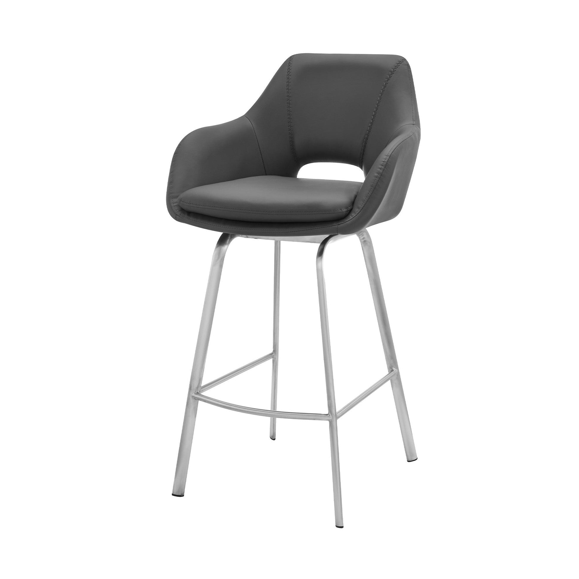 HomeRoots 30" Iron Swivel Low Back Bar Height Chair With Gray and Silver Finish