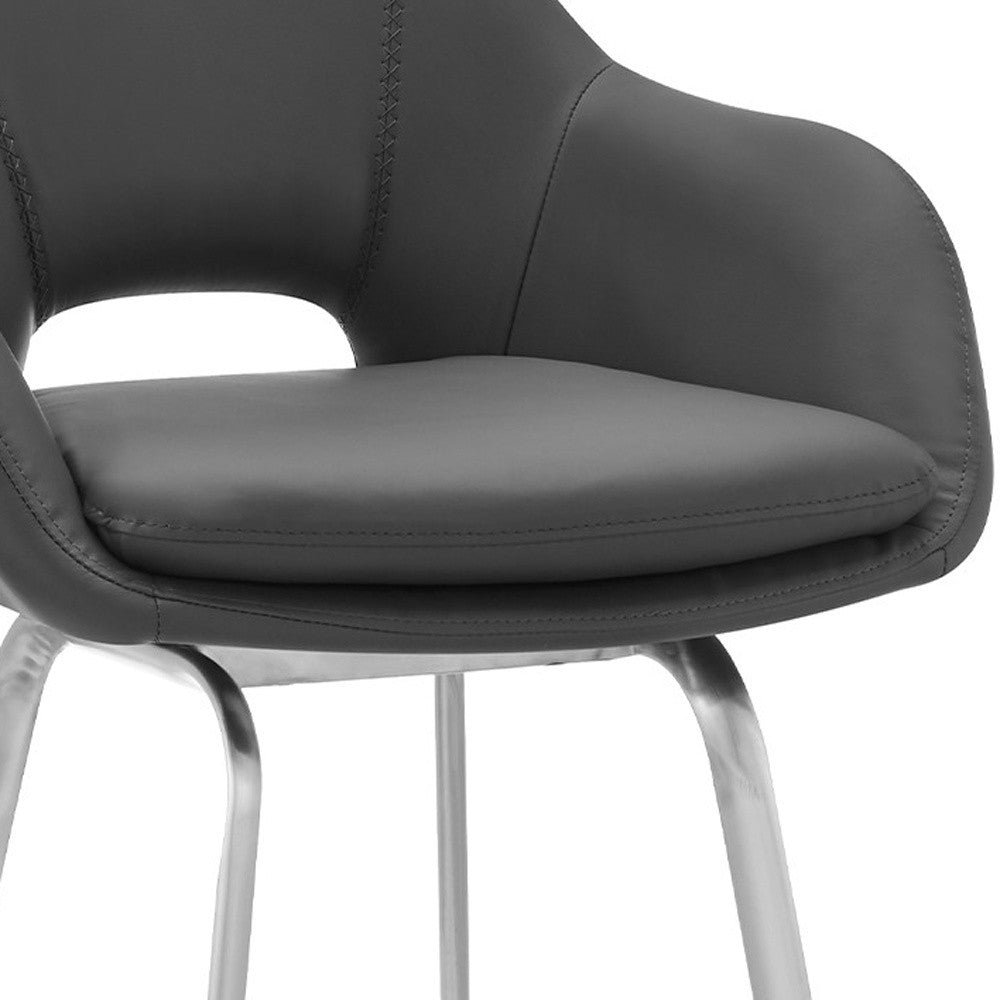 HomeRoots 30" Iron Swivel Low Back Bar Height Chair With Gray and Silver Finish