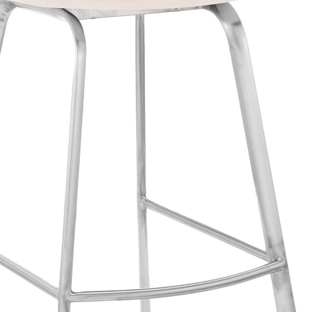 HomeRoots 30" Iron Swivel Low Back Bar Height Chair in White and Silver Finish