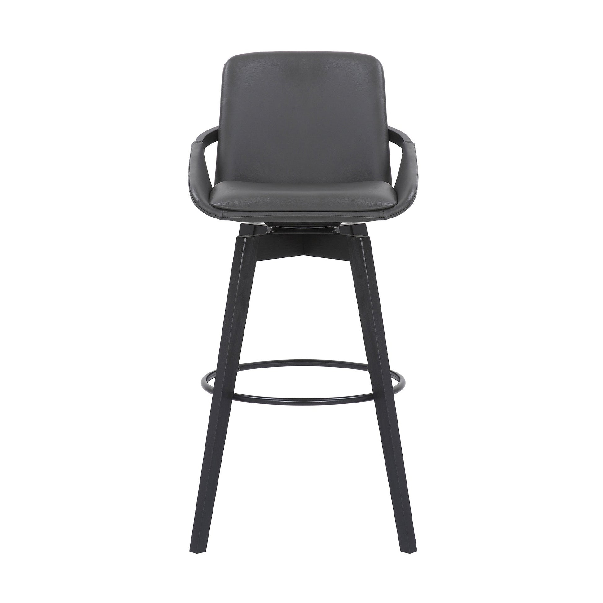 HomeRoots 30" Luxurious Grey Faux Leather and Black Wood Swivel Bar Stool