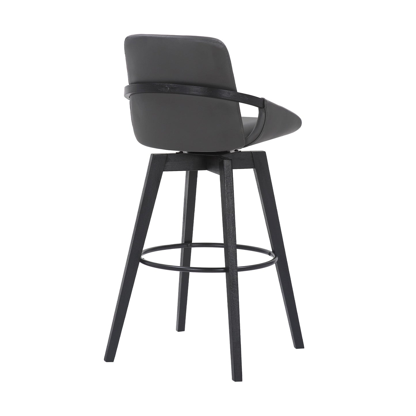 HomeRoots 30" Luxurious Grey Faux Leather and Black Wood Swivel Bar Stool