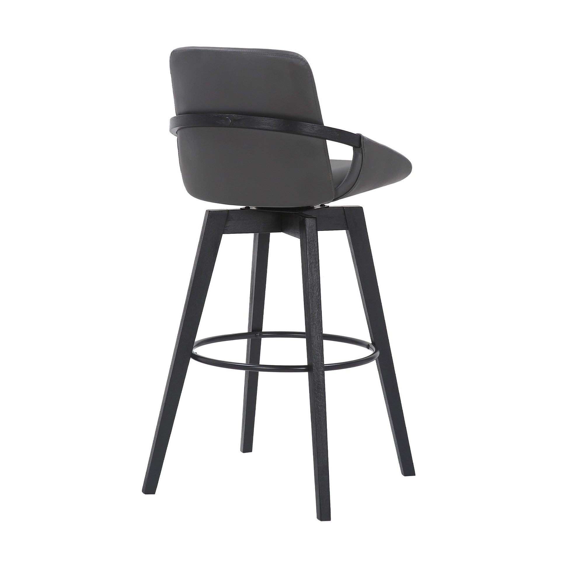 HomeRoots 30" Luxurious Grey Faux Leather and Black Wood Swivel Bar Stool