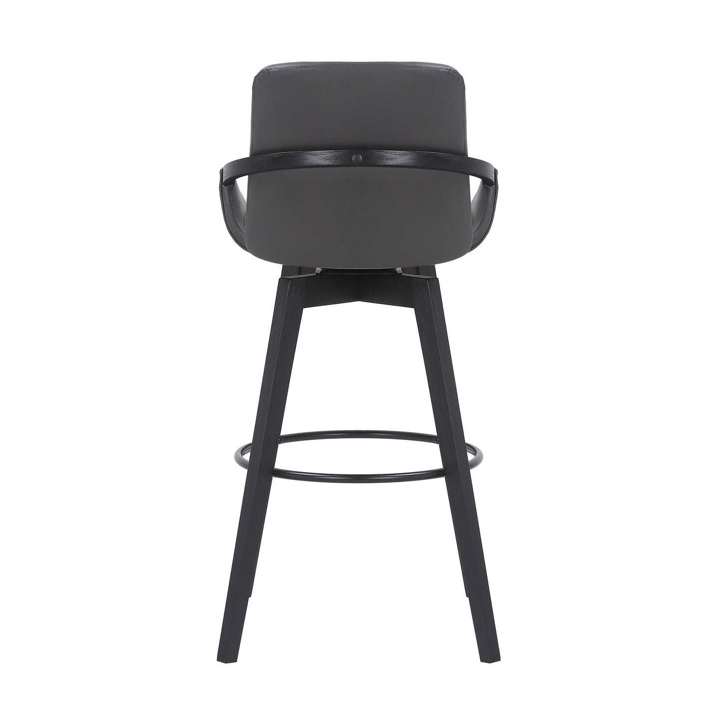 HomeRoots 30" Luxurious Grey Faux Leather and Black Wood Swivel Bar Stool