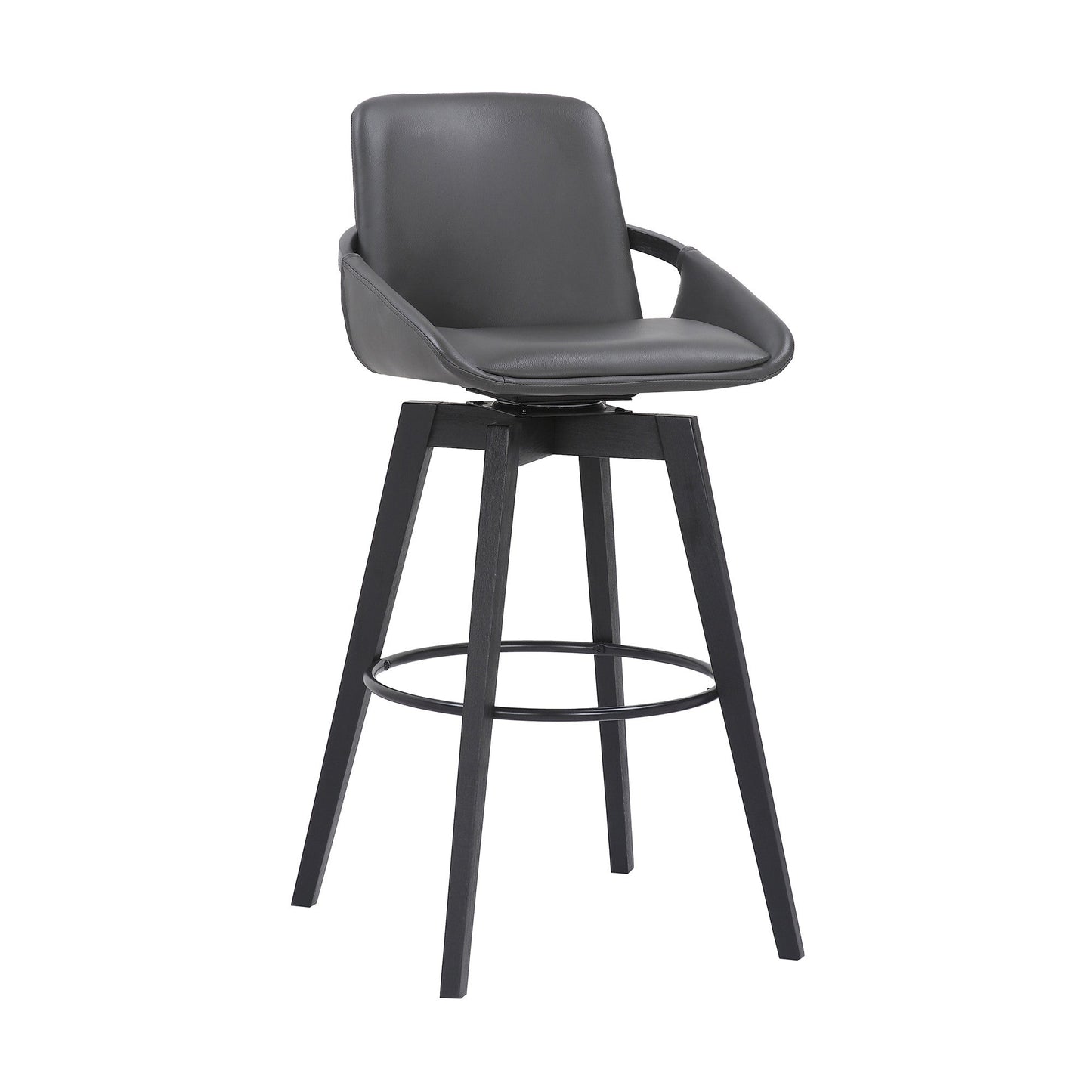 HomeRoots 30" Luxurious Grey Faux Leather and Black Wood Swivel Bar Stool