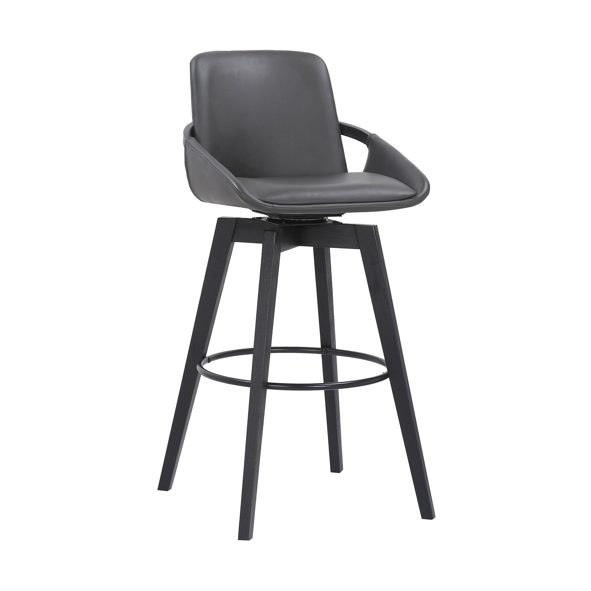 HomeRoots 30" Luxurious Grey Faux Leather and Black Wood Swivel Bar Stool