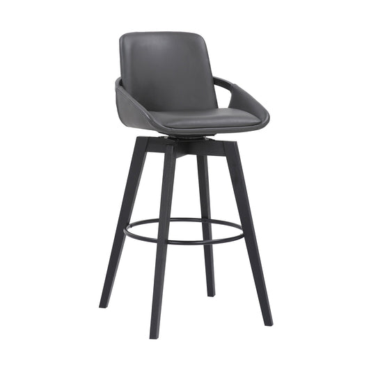 HomeRoots 30" Luxurious Grey Faux Leather and Black Wood Swivel Bar Stool