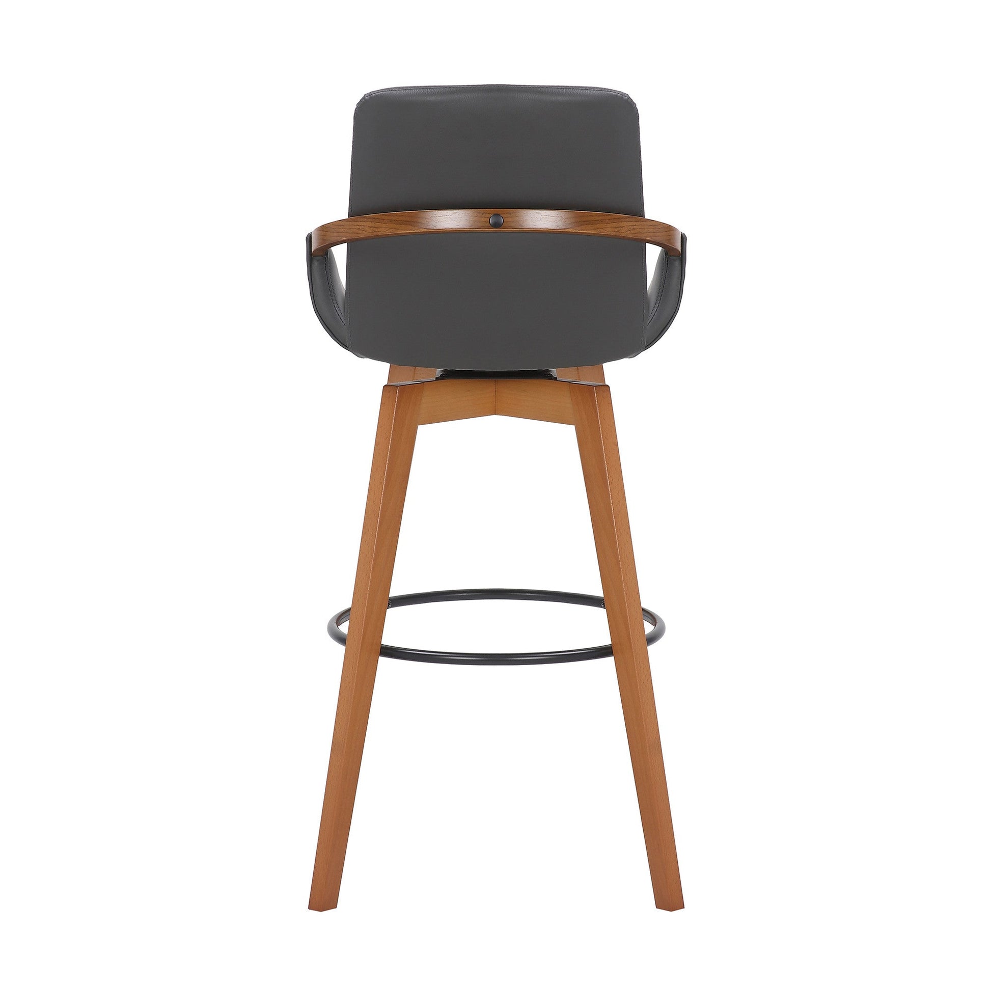 HomeRoots 30" Luxurious Grey Faux and Walnut Wood Swivel Bar Stool