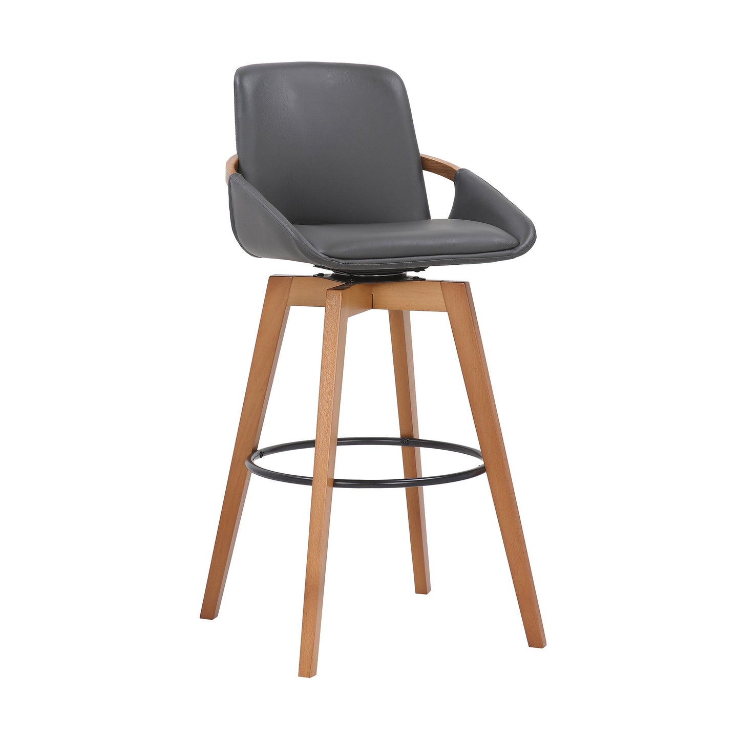 HomeRoots 30" Luxurious Grey Faux and Walnut Wood Swivel Bar Stool