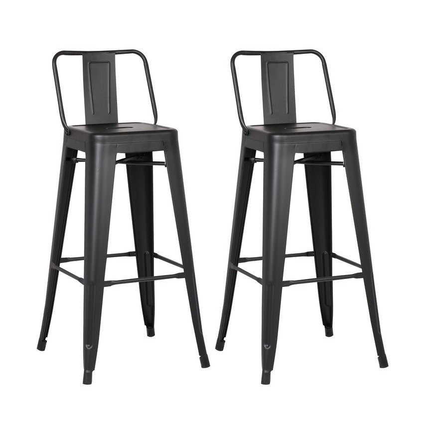 HomeRoots 30" Metal Barstool With Back In Matte Black Finish, Set of 2