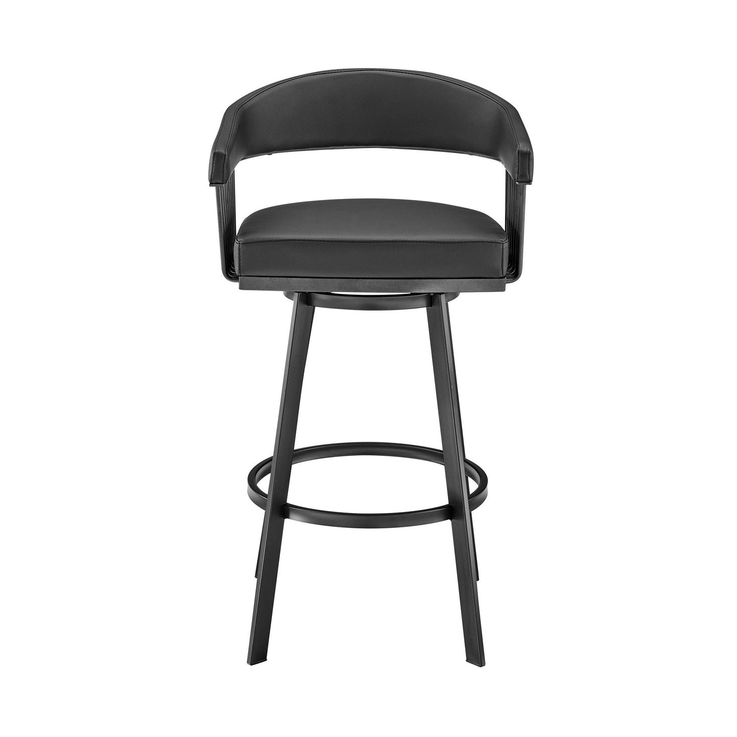 HomeRoots 30" Mod Black Faux Leather Black Finish Swivel Bar Stool