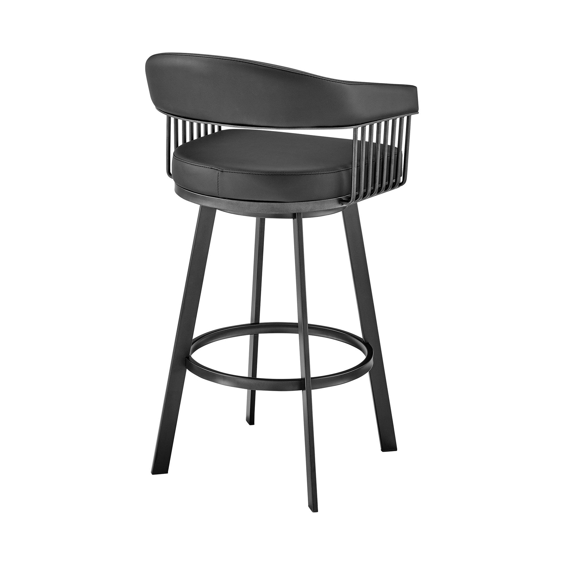 HomeRoots 30" Mod Black Faux Leather Black Finish Swivel Bar Stool