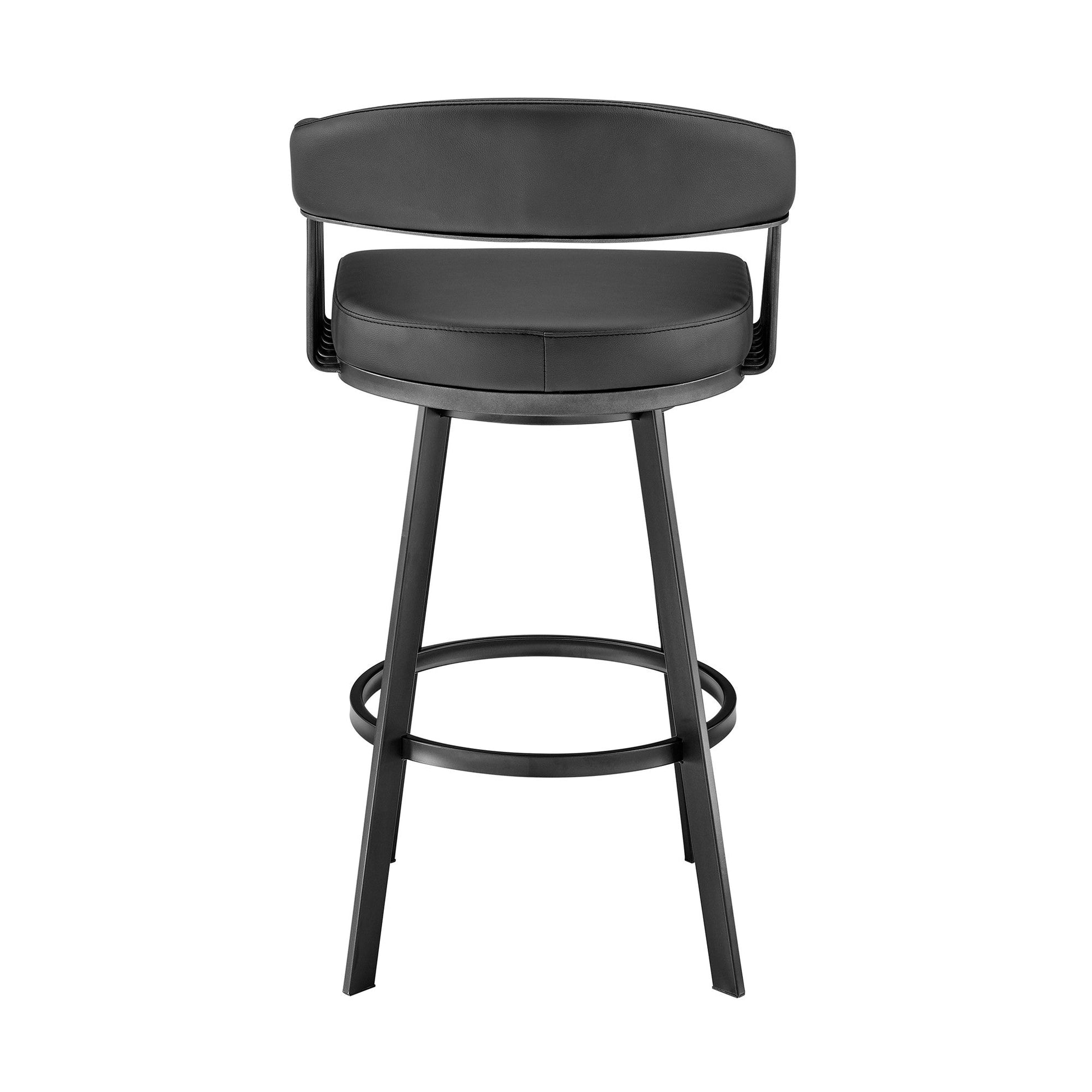 HomeRoots 30" Mod Black Faux Leather Black Finish Swivel Bar Stool