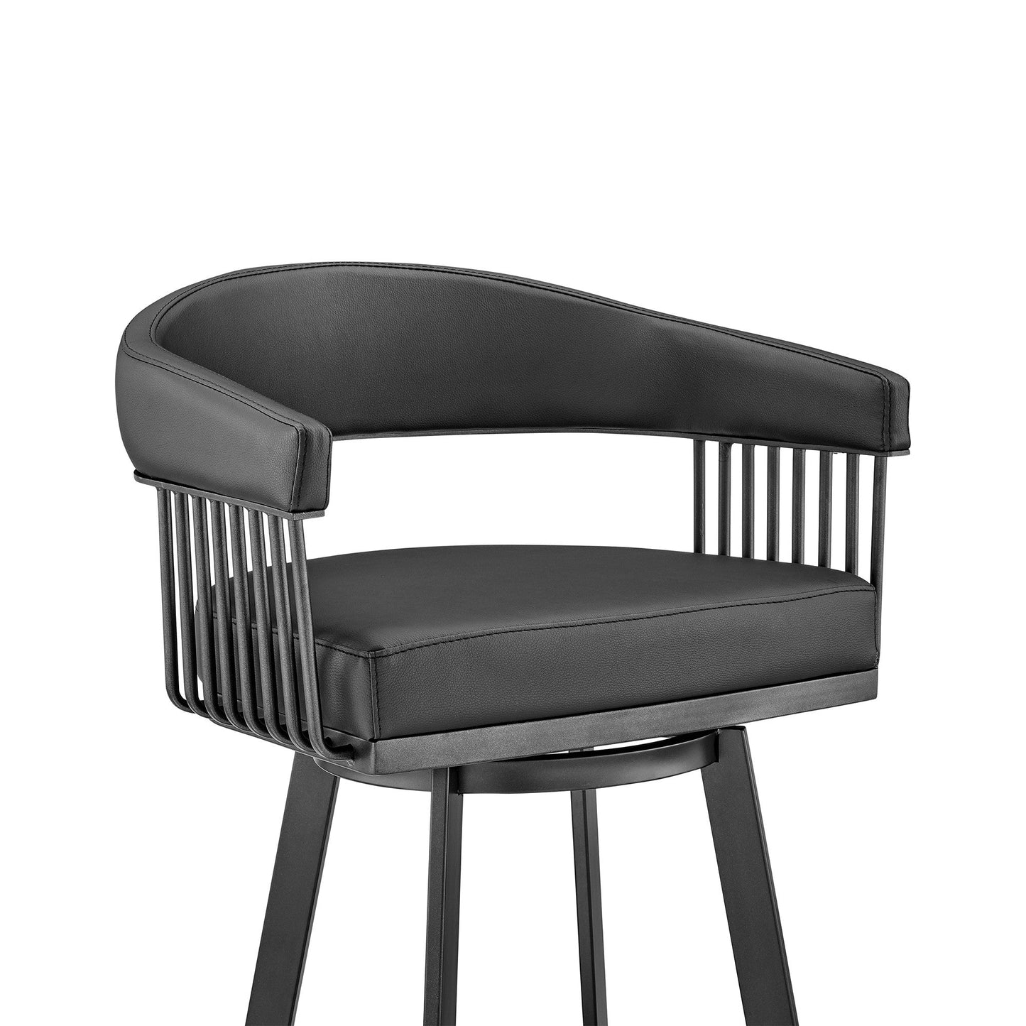HomeRoots 30" Mod Black Faux Leather Black Finish Swivel Bar Stool