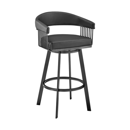 HomeRoots 30" Mod Black Faux Leather Black Finish Swivel Bar Stool