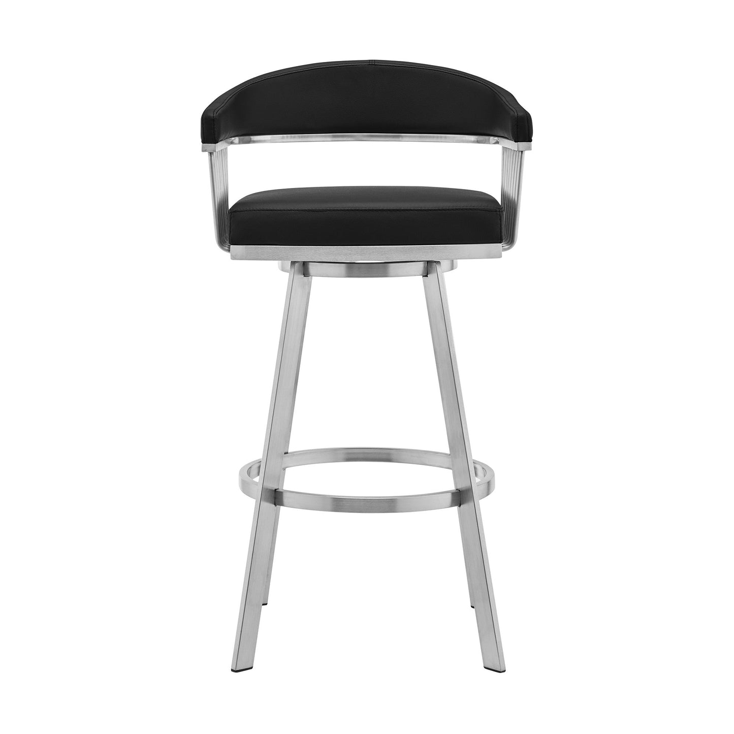 HomeRoots 30" Mod Black Faux Leather Brushed Silver Finish Swivel Bar Stool