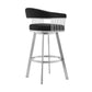HomeRoots 30" Mod Black Faux Leather Brushed Silver Finish Swivel Bar Stool
