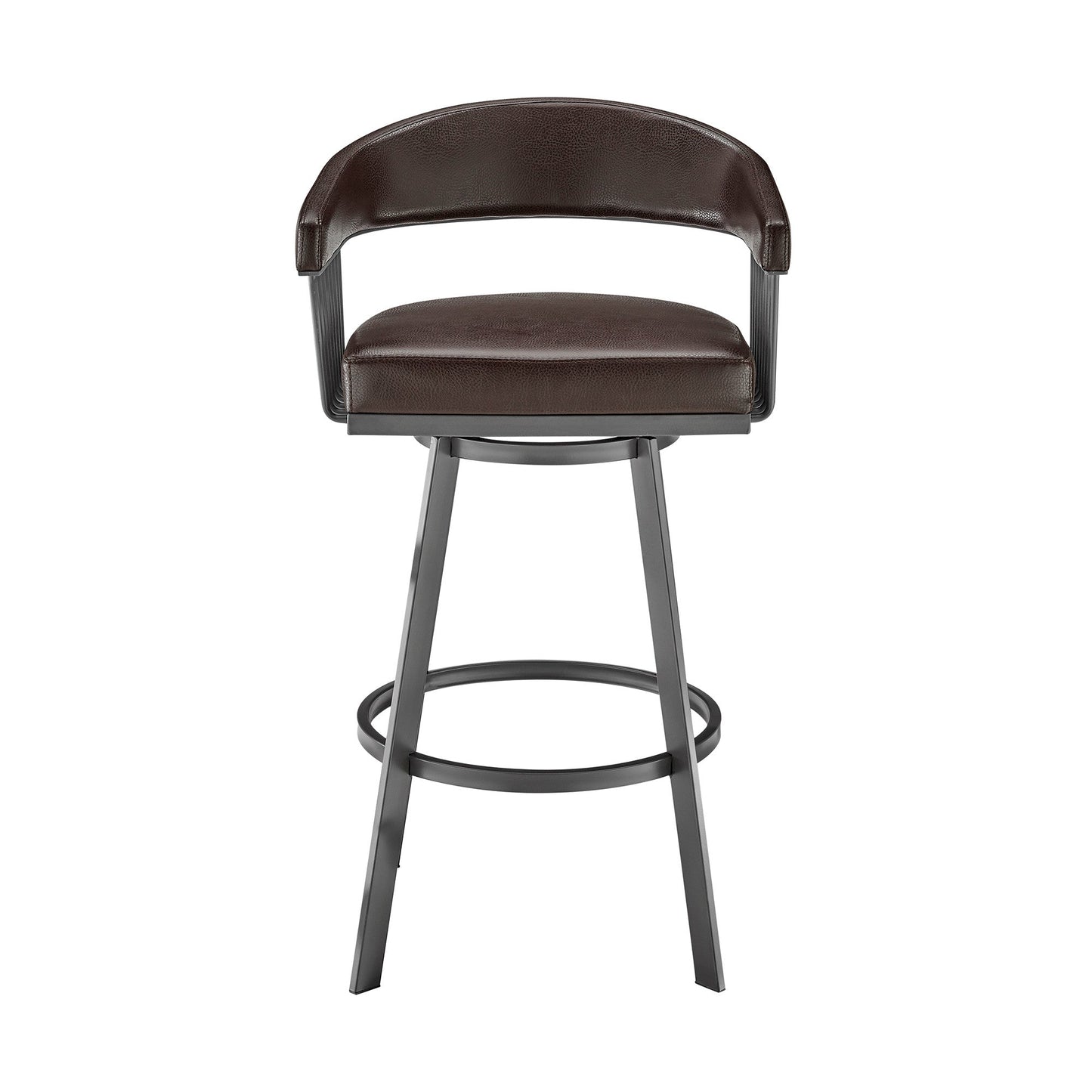 HomeRoots 30" Mod Chocolate Faux Leather Java Brown Finish Swivel Bar Stool