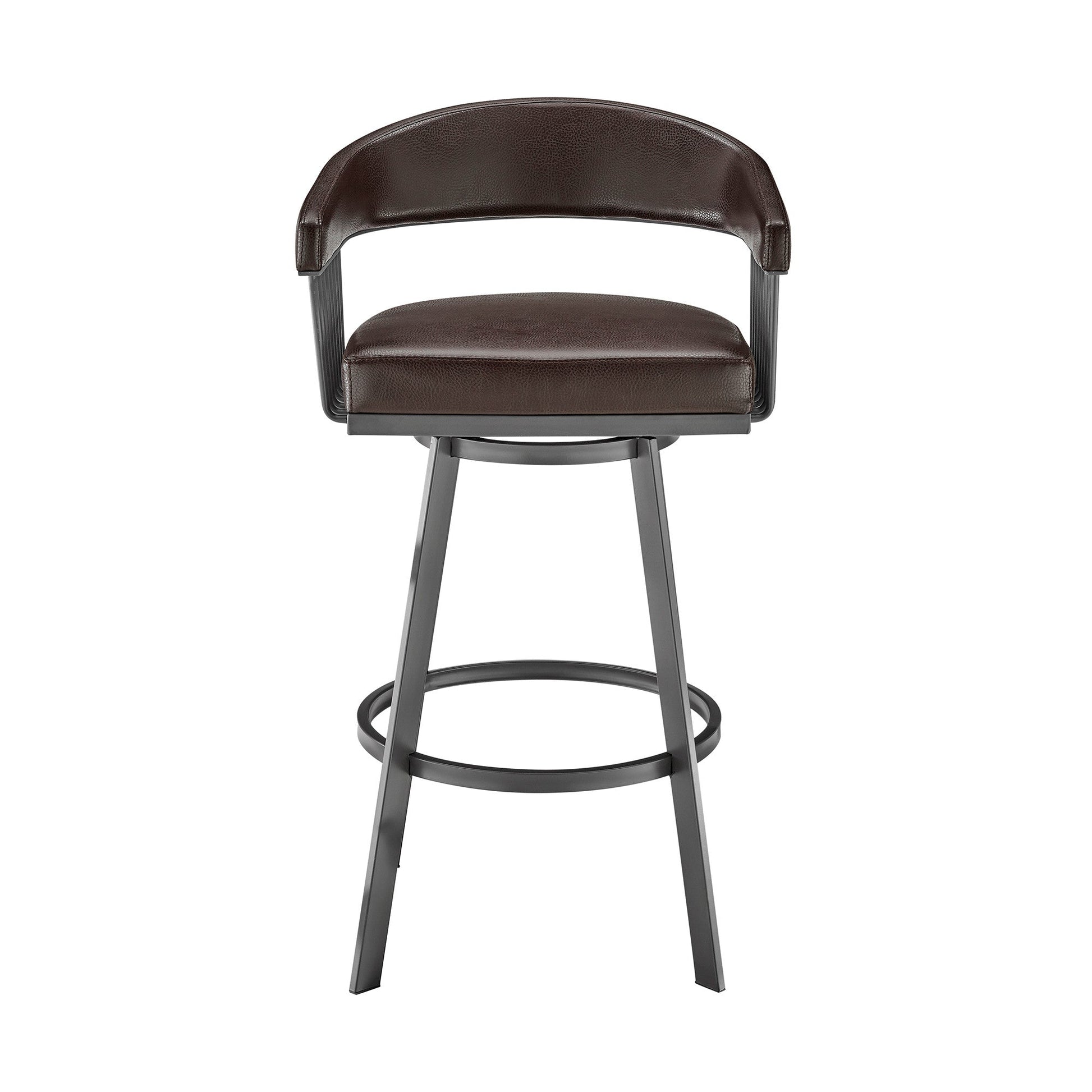 HomeRoots 30" Mod Chocolate Faux Leather Java Brown Finish Swivel Bar Stool