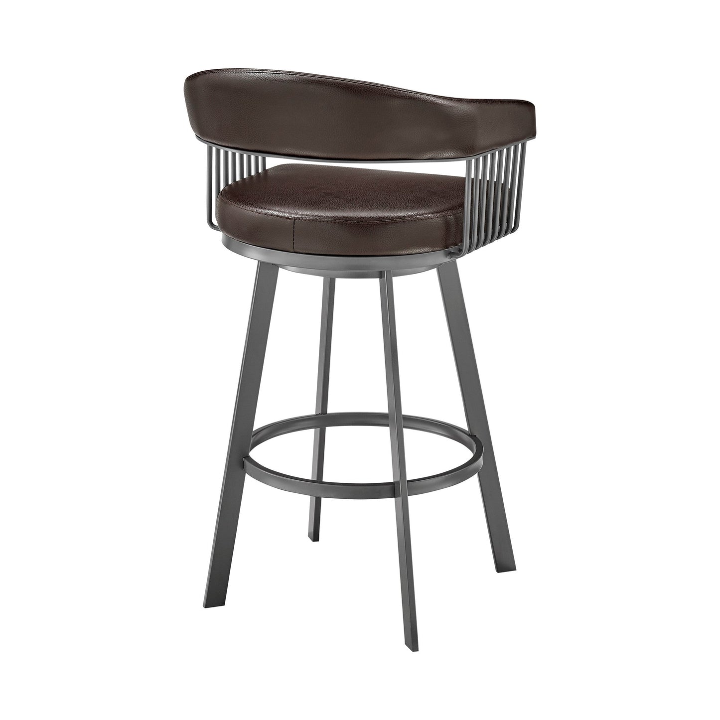 HomeRoots 30" Mod Chocolate Faux Leather Java Brown Finish Swivel Bar Stool