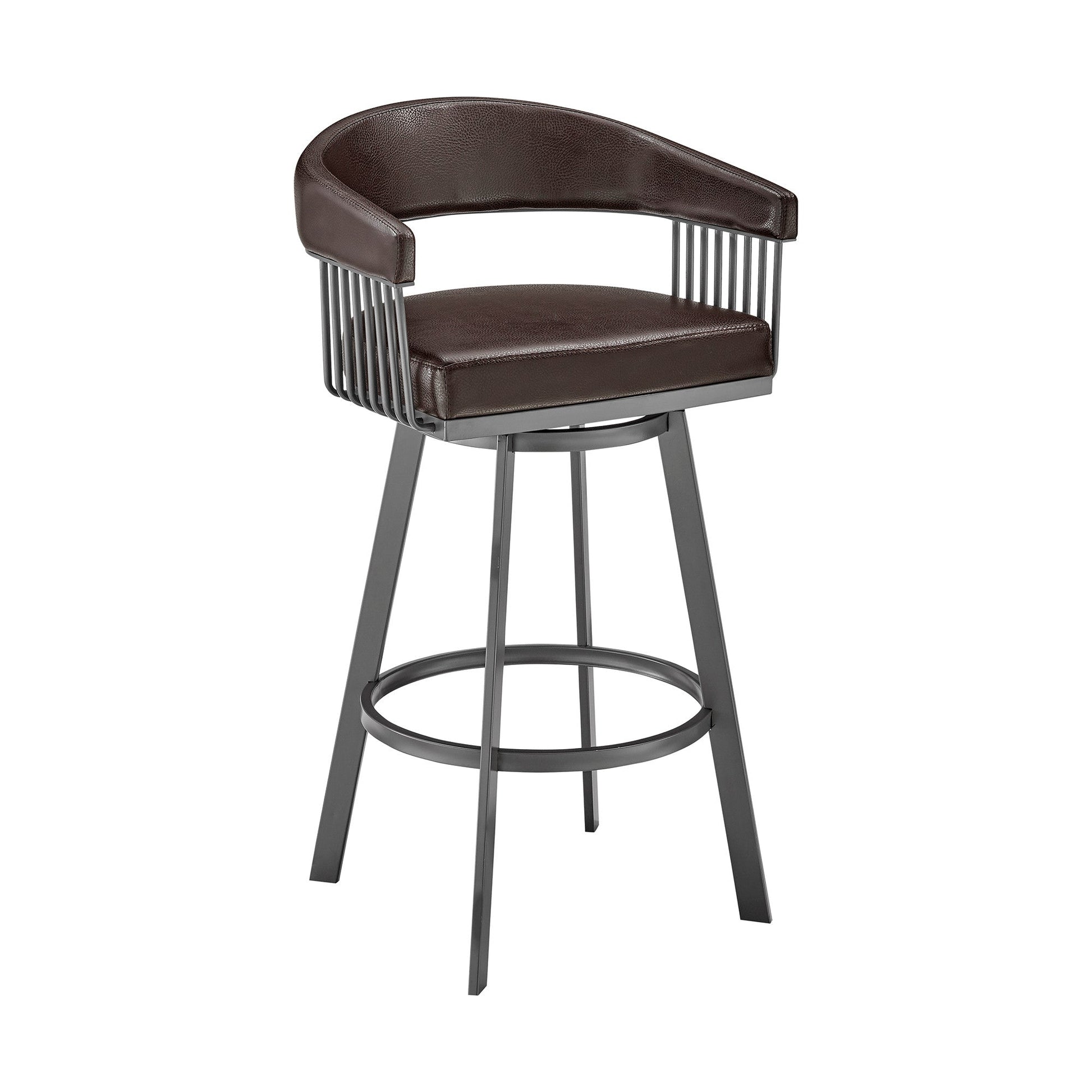 HomeRoots 30" Mod Chocolate Faux Leather Java Brown Finish Swivel Bar Stool