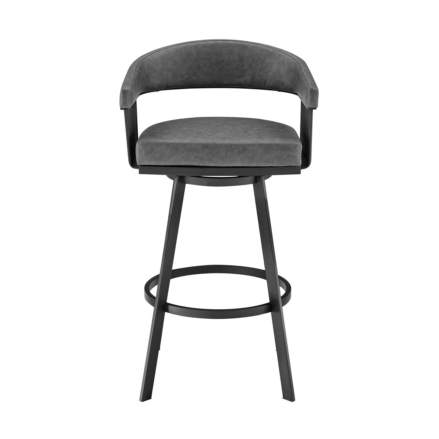 HomeRoots 30" Mod Gray Faux Leather Black Finish Swivel Bar Stool