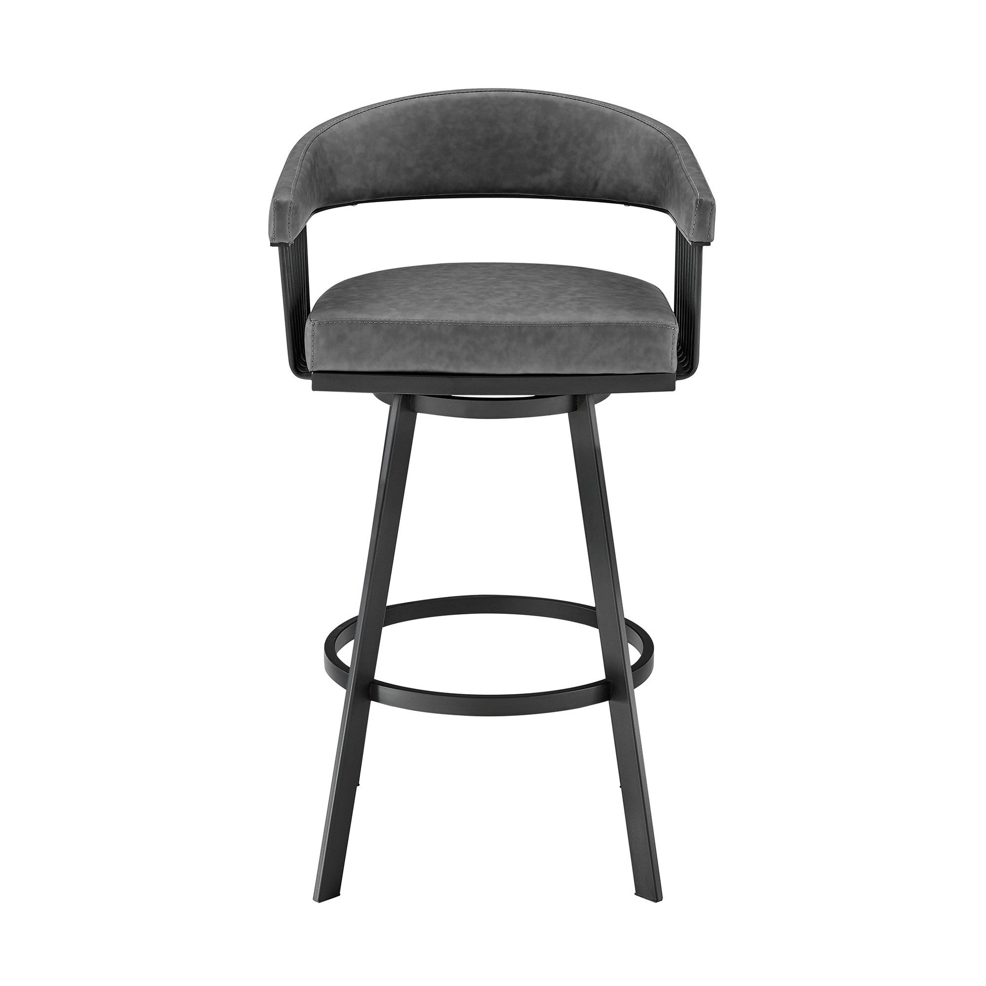 HomeRoots 30" Mod Gray Faux Leather Black Finish Swivel Bar Stool