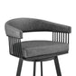 HomeRoots 30" Mod Gray Faux Leather Black Finish Swivel Bar Stool