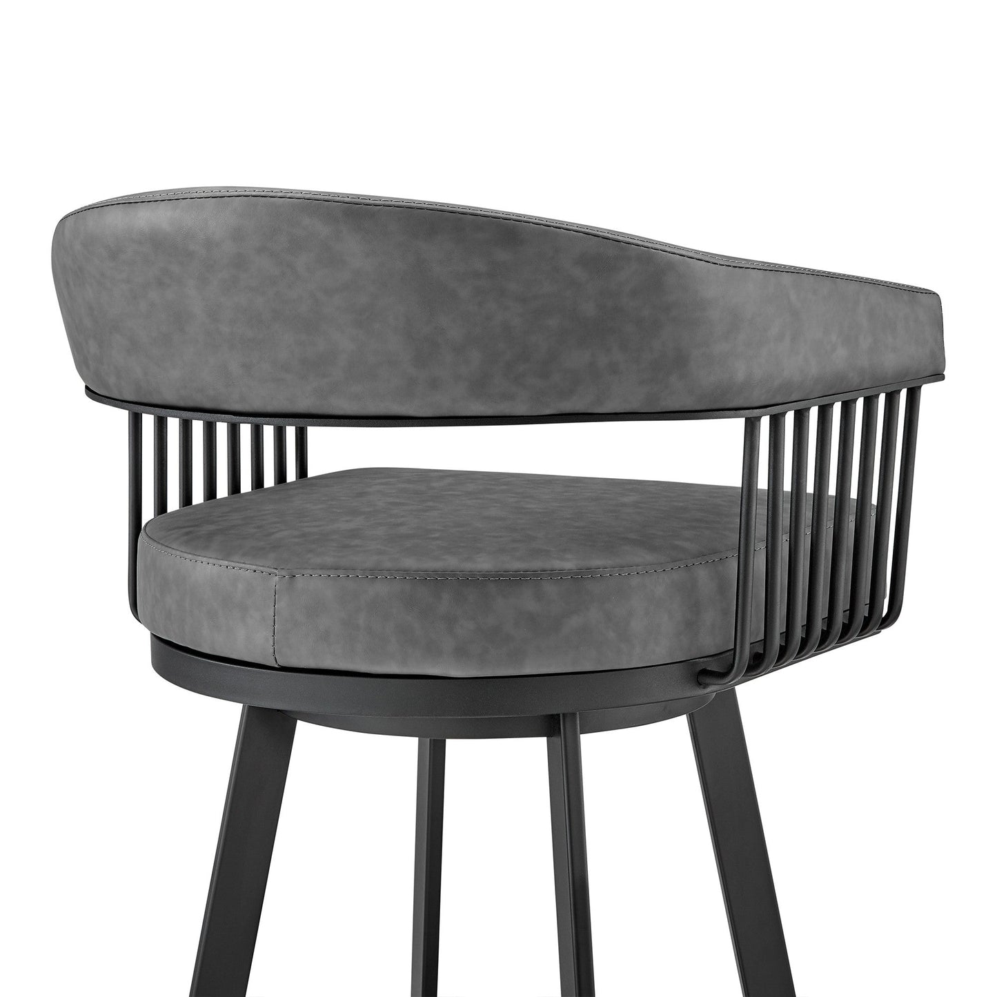 HomeRoots 30" Mod Gray Faux Leather Black Finish Swivel Bar Stool