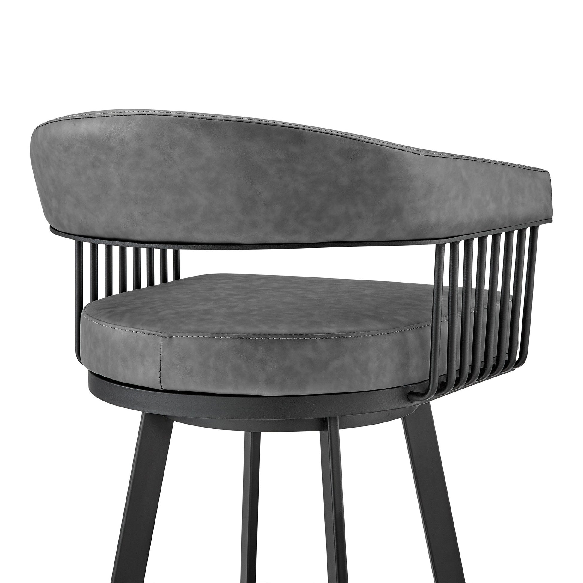 HomeRoots 30" Mod Gray Faux Leather Black Finish Swivel Bar Stool