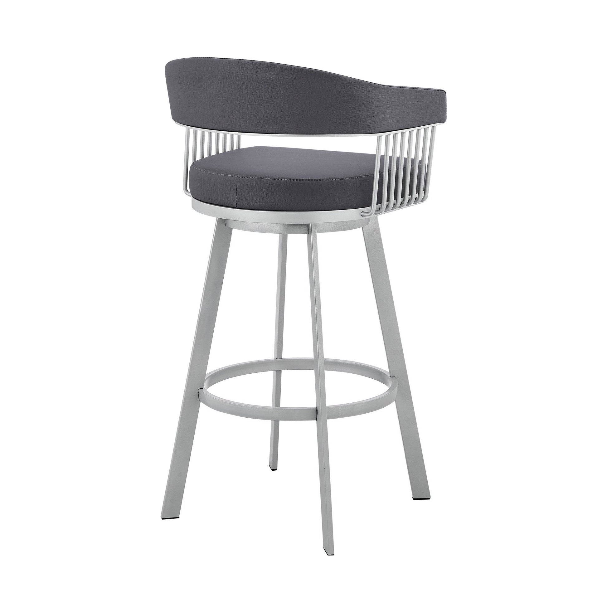 HomeRoots 30" Mod Slate Grey Faux Leather Silver Finish Swivel Bar Stool